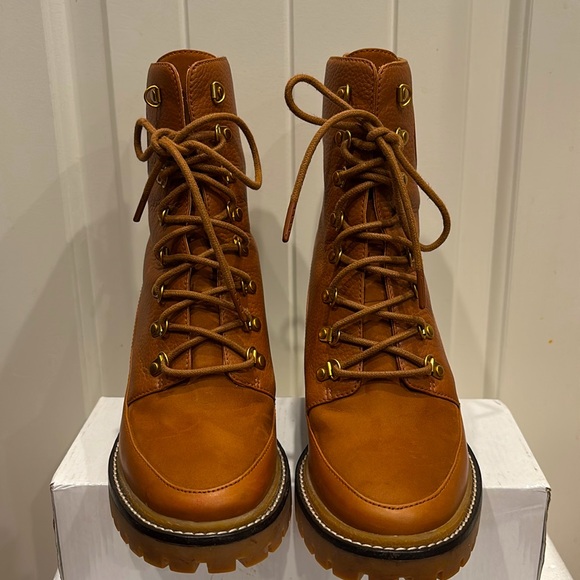 Women's Miller Mixed-Materials Lug Sole Brown Leather Lace-Up Ankle Boots - Picture 11 of 15